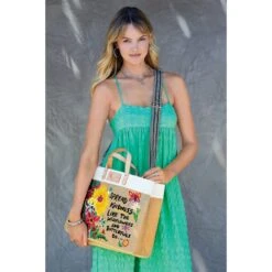 Be Kind East West Burlap Tote -Fashion Accessories be kind east west burlap tote multi 4