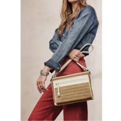 Brooklyn Straw Cross Body Organizer -Fashion Accessories brooklyn straw cross body organizer wheat white 5