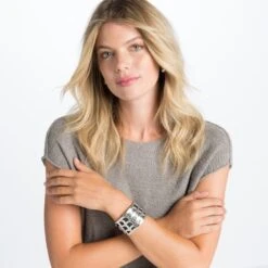 Christo Tokyo Wide Cuff Bracelet Set 11 Christo Tokyo Wide Cuff Bracelet Set -Fashion Accessories christo tokyo wide cuff bracelet set silver black sparkle 4