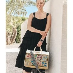 Happy Wings East West Burlap Tote -Fashion Accessories happy wings east west burlap tote multi 5