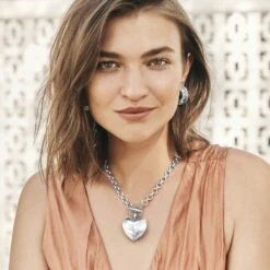 Inner Circle Heart Toggle Necklace -Fashion Accessories inner circle heart toggle necklace silver 4