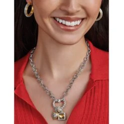 Mabel Heart Charm Holder Necklace -Fashion Accessories mabel heart charm holder necklace silver 2