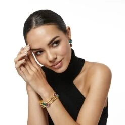 Mercury Post Drop Earrings -Fashion Accessories mercury post drop earrings brushed gold green 2