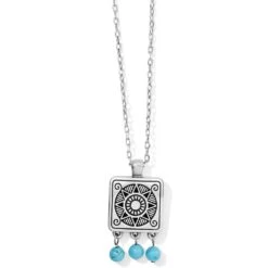Mosaic Motif Tile Necklace -Fashion Accessories mosaic motif tile necklace silver turquoise 1