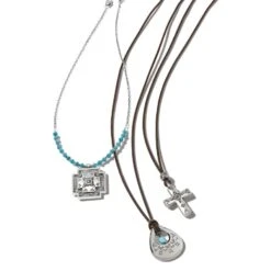 Mosaic Paseo Bead Cross Necklace 9 Mosaic Paseo Bead Cross Necklace -Fashion Accessories mosaic paseo bead cross necklace silver 2