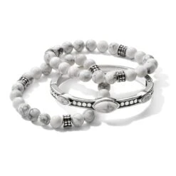 Pebble Dot Dream Howlite Hinged Bangle -Fashion Accessories pebble dot dream howlite hinged bangle silver white 2