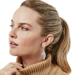 Pebble Leaf Reversible French Wire Earrings -Fashion Accessories pebble leaf reversible french wire earrings silver 2