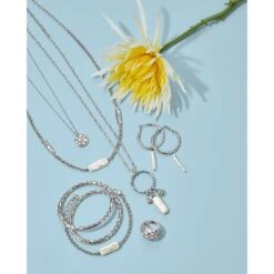 Pebble Pearl Charm Ring Necklace -Fashion Accessories pebble pearl charm ring necklace silver pearl 2 9e4234f7 e69c 45fb 9296 b5c212f5988e