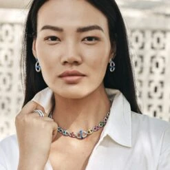 Portofino Link Drop Post Earrings -Fashion Accessories portofino link drop post earrings silver blue 3