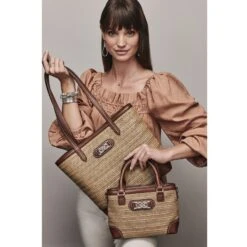 Tara Straw Tote -Fashion Accessories tara straw tote natural bourbon 3